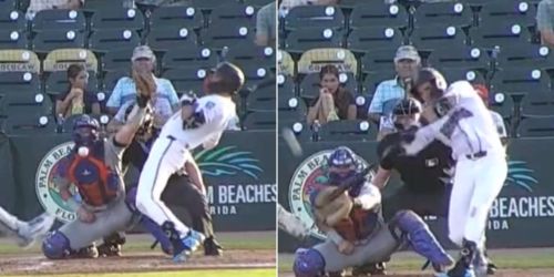 HBP? Nope. HR? Yes! Marlins 1st-rounder takes one deep after almost taking one for team