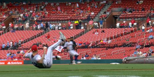 This pitcher slipped fielding a bunt -- and still got the out!
