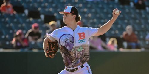 This 6-foot-8 hurler from the 2025 Draft class ranks third in the Minors in K's