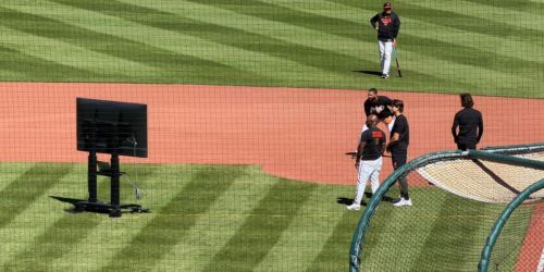 Why did the O's have an 80-inch TV on the field during pregame work?