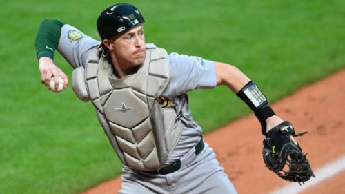 Brian Serven injury update: A's catcher exits after taking ball to face in scary moment