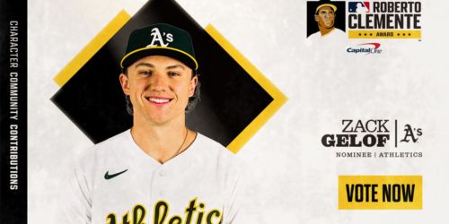 Cross-country charitable work earns Gelof the A's Clemente Award nomination