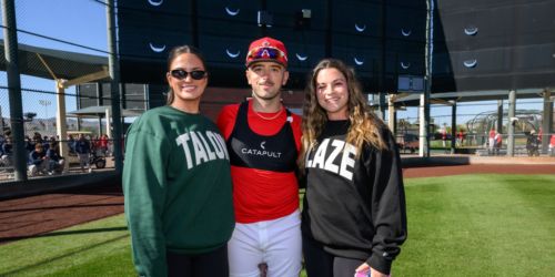 Neto takes hacks vs. AUSL pitcher at Halos camp