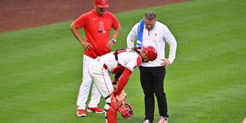 O'Hoppe in concussion protocol after taking foul ball off face mask