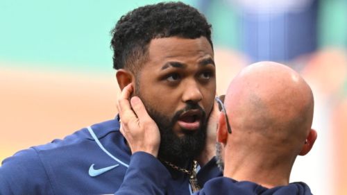 Rays' Caminero exits after jaw struck by foul tip
