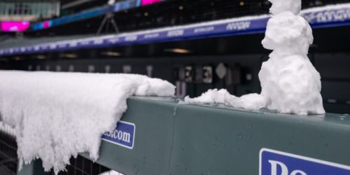 Snow covers Coors, inspiring impromptu snowman