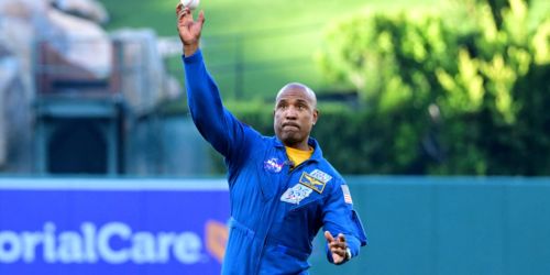 Blast off! Astronaut Victor Glover Jr. launches first pitch to Mike Trout