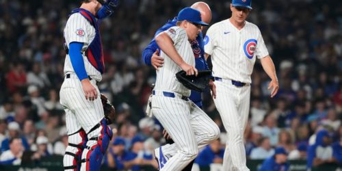 Thornton (left heel contusion) exits Monday's game after comebacker off foot